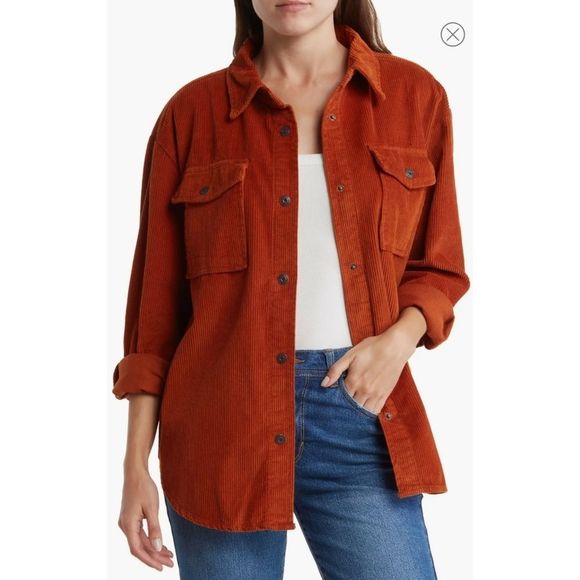 Kensie Cotton Corduroy Shacket Jacket in Gingerbisc - Picture 1 of 9